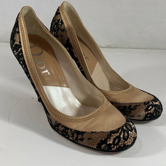 DIOR Tan Satin Lace Women's Pumps 37EU 7US - Picture 5 of 12